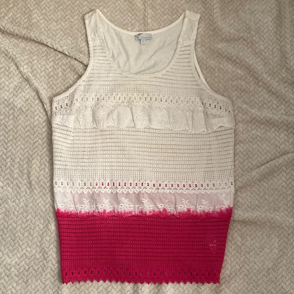 Vintage Currants Sleeveless Crochet Top - White and Pink